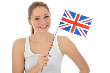 Junge Frau mit Union Jack