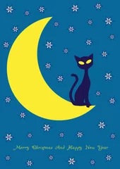 Printed roller blinds Sky vector background with cat on the moon