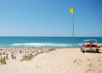 Fototapeta na wymiar Yellow warning flag at the beach