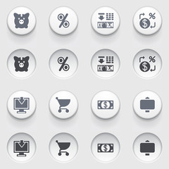 Finance icons on white buttons. Set 1.