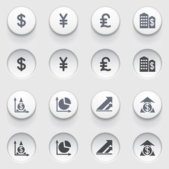 Finance icons on white buttons. Set 2.