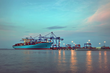 Container terminal at twilight