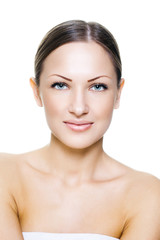 woman with beauty face and clean face skin , glamour makeup