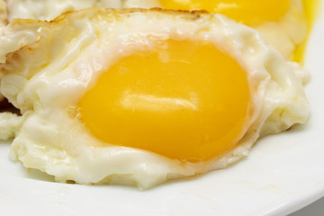 Fried eggs on a white background