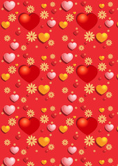 Gentle red hearts on the red seamless background
