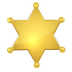 Blank golden sheriff star isolated on white