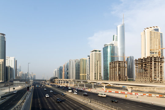 Dubai Sheikh Zayed Road with Skyscrapers