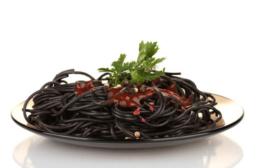 Black  spaghetti isolated on white