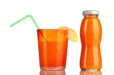 Delicious multifruit juice isolated on white