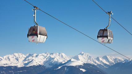 Ski Lift Above the Mountain Peaks