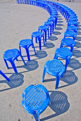 Blue plastic chair.