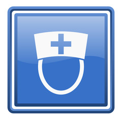 nurse blue glossy square web icon isolated