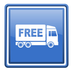 free delivery blue glossy square web icon isolated