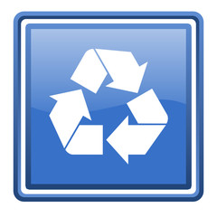 recycle blue glossy square web icon isolated