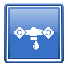 water blue glossy square web icon isolated