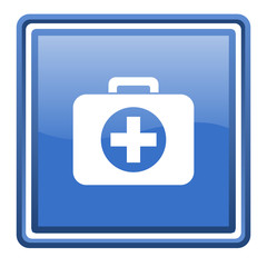 first aid kit blue glossy square web icon isolated