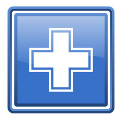pharmacy blue glossy square web icon isolated