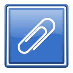paper clip blue glossy square web icon isolated