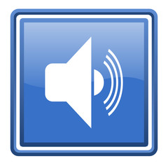 volume blue glossy square web icon isolated