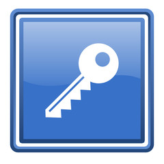 key blue glossy square web icon isolated