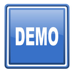 demo blue glossy square web icon isolated