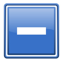 minus blue glossy square web icon isolated