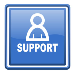support blue glossy square web icon isolated