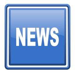 news blue glossy square web icon isolated
