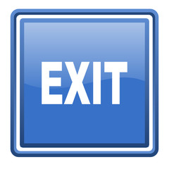 exit blue glossy square web icon isolated
