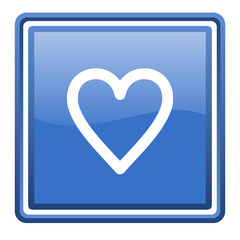 heart blue glossy square web icon isolated