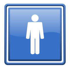 man blue glossy square web icon isolated