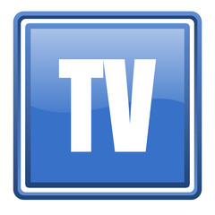 Fototapeta premium tv blue glossy square web icon isolated