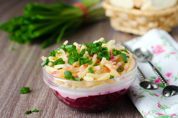 Obraz na płótnie Canvas Salad with beetroot , mayonnaise and cheese