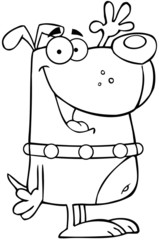 Outlined Happy Dog Cartoon Character Waving For Greeting