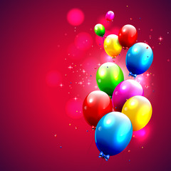 Modern red birthday background with colorful balloons