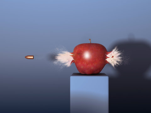 Manzana siendo atravesada por una bala