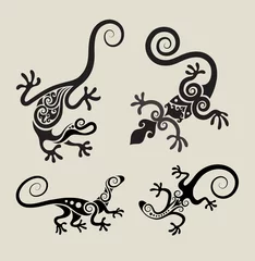 Fototapeten Lizard floral ornament symbol vector set © ComicVector