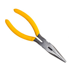 pliers long thin yellow tool isolated
