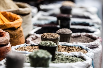 Traditional spices market in India.