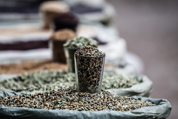 Traditional spices market in India.