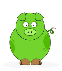 Funny Green pig isolated on white.