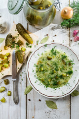 Fresh cucumber soup and vegetables
