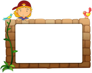 A white board, a boy and birds