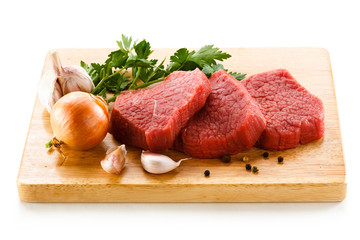Raw beef on cutting board