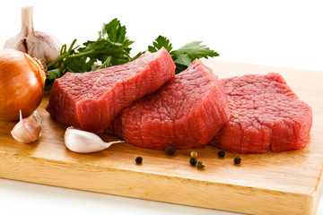 Raw beef on cutting board