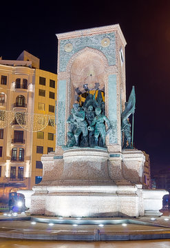 The Republic Monument at night, Taksim square, Istanbul, Turkey