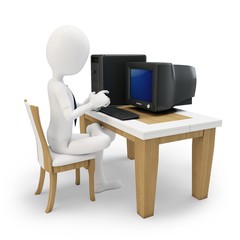 3d man working at computer