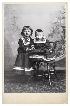 vintage nostalgic portrait of two kids