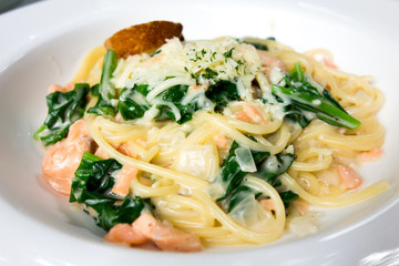 tasty pasta with salmon