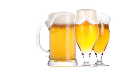 Frosty glass of light beer set isolated